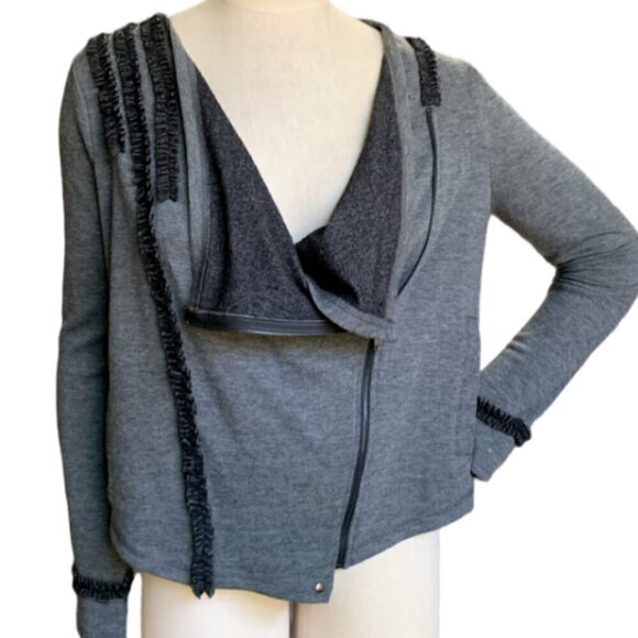Mystree Asymmetric Zip Jacket Ruffle Accent Sz M Gray #53B - Picture 2 of 10